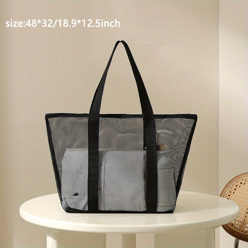 Mesh Summer Beach Bag with Pockets Large Capacity Tote Bag