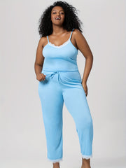 Sexy Pajamas Set Ribbed Cami Top & Knot Pants Two Piece Set