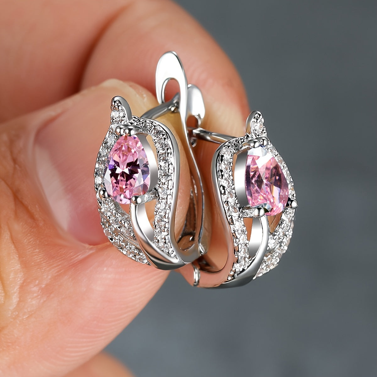 Multicolor Zirconia Stone Hoop Earrings, Leaf Crystal Silver Wedding Jewelry