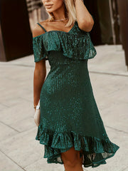  One Shoulder Ruffle Bridesmaid Dress