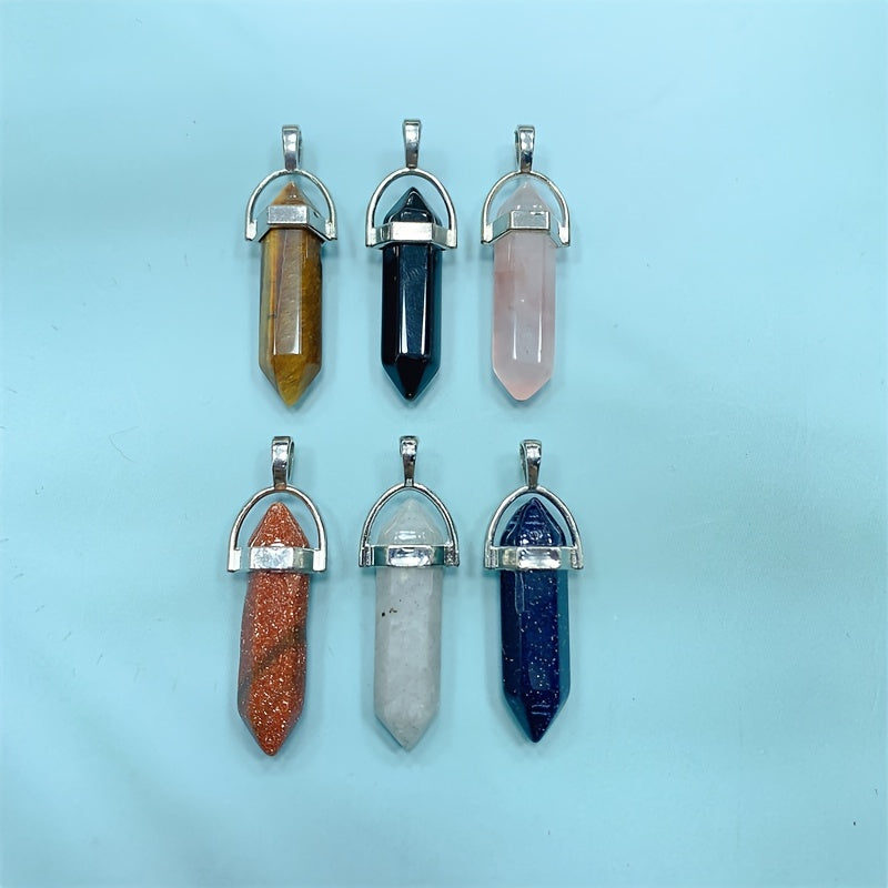 Crystal Tower Pendant Natural Quartz Point Wand Charm Obelisk 41mm