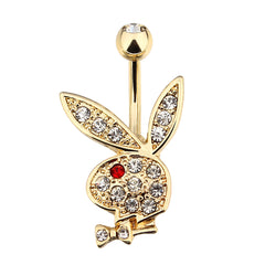 Rabbit Belly Button Ring with Zircon Inlay