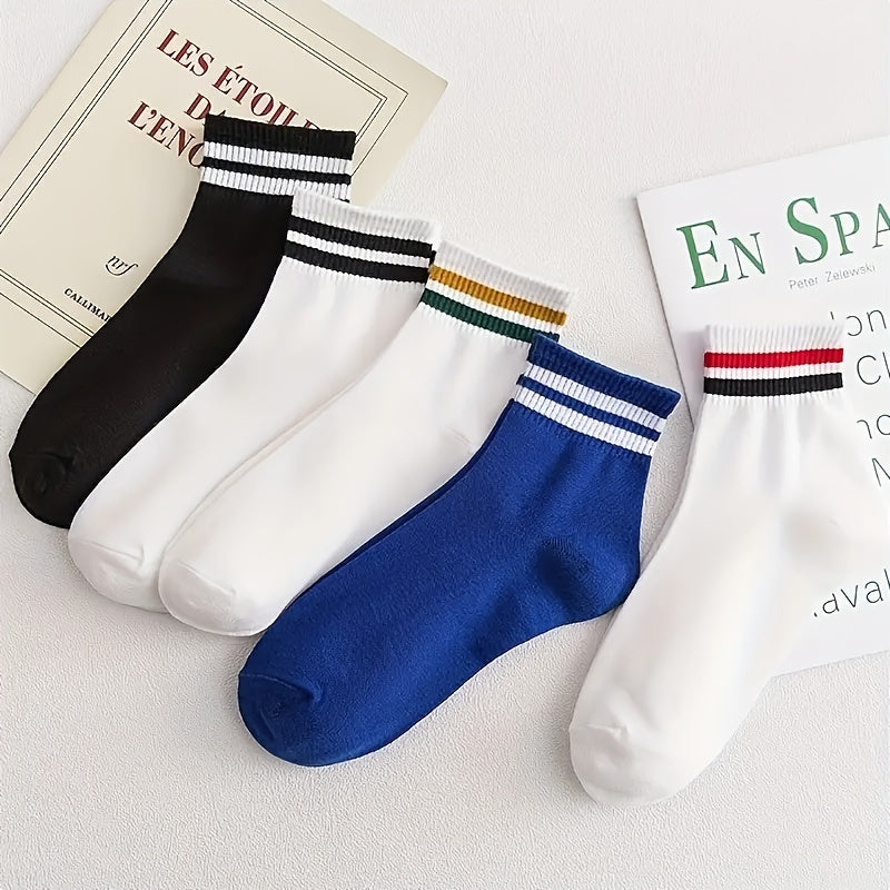 5 Pairs Striped Sports Socks All Match Women's Stockings & Hosiery