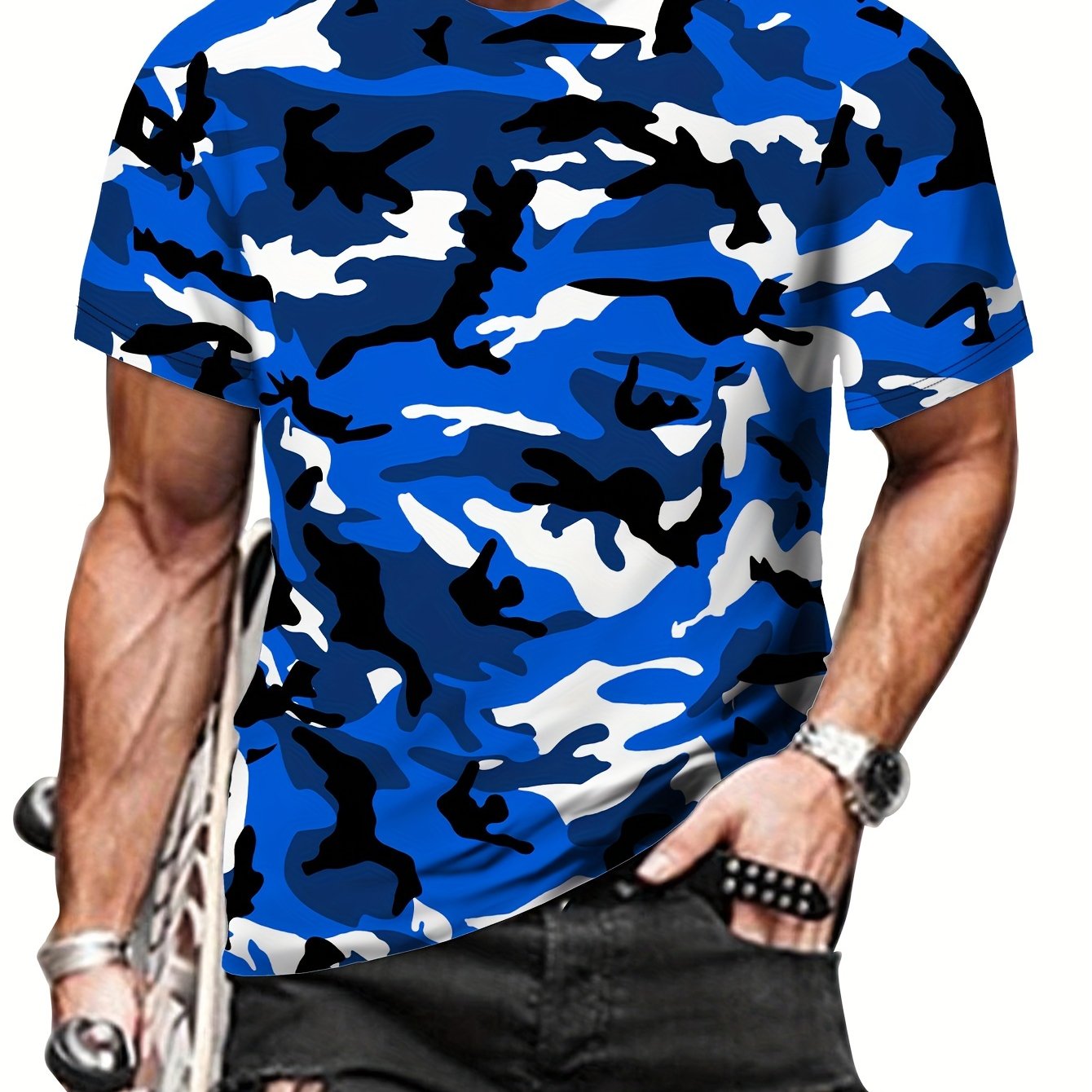 Camouflage Print Men's Graphic T-Shirt for Summer