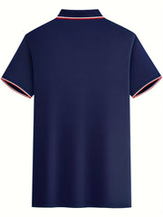 Red Line Print Men's Round Neck Tee Short Sleeve Comfy T Shirt