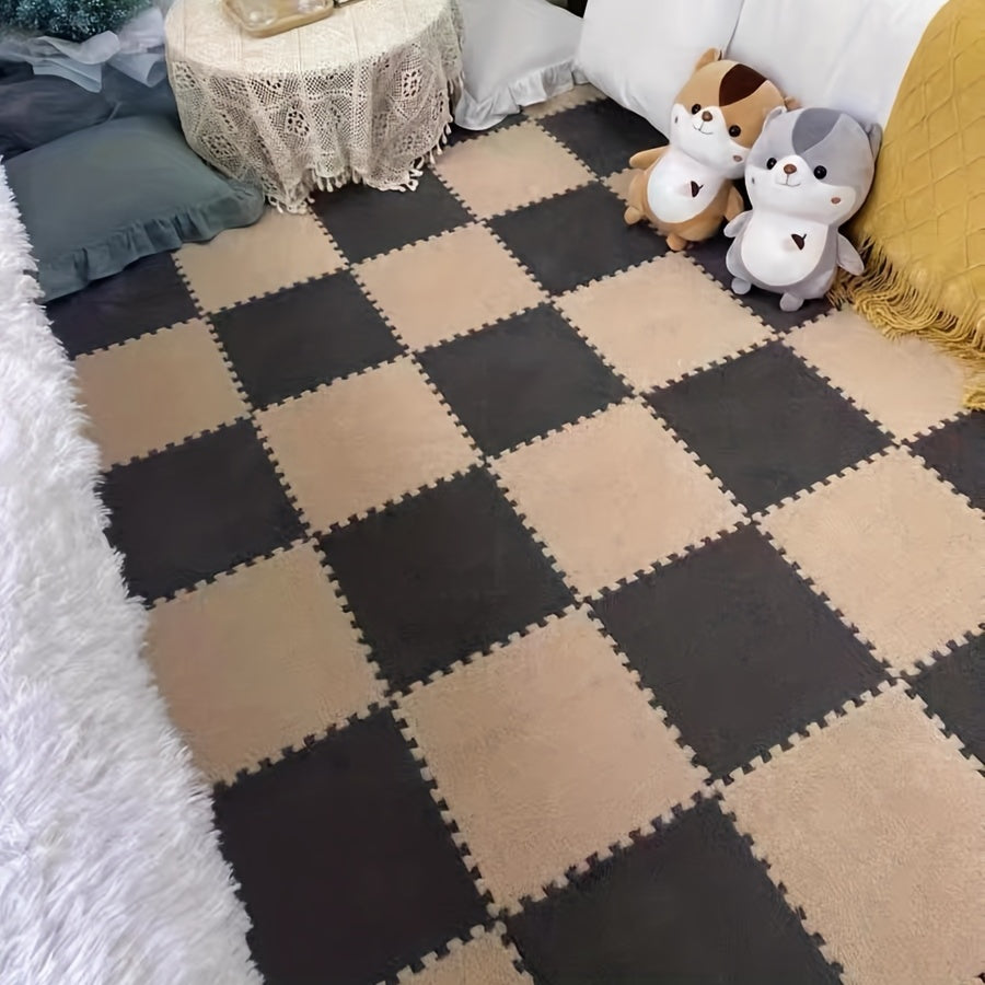 12pcs Plush Puzzle Foam Floor Mat Interlocking Soft Climbing Carpet
