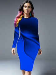  Ombre Print Long Sleeve Round Neck Dress