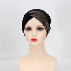 Glitter Forehead Cross Turban Cap Solid Head Wrap Bandana Headwear