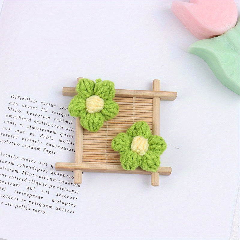 10pcs Crochet Flowers Diy Knitted Woolen Flower Clothing Accessories