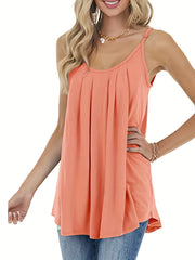  Casual Cami Top Women's Plus Plain Ruched Round Neck Medium Stretch