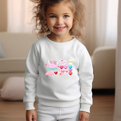 Cartoon Hearts Pattern Crew Neck Long Sleeve Sweatshirt for Girls Kids