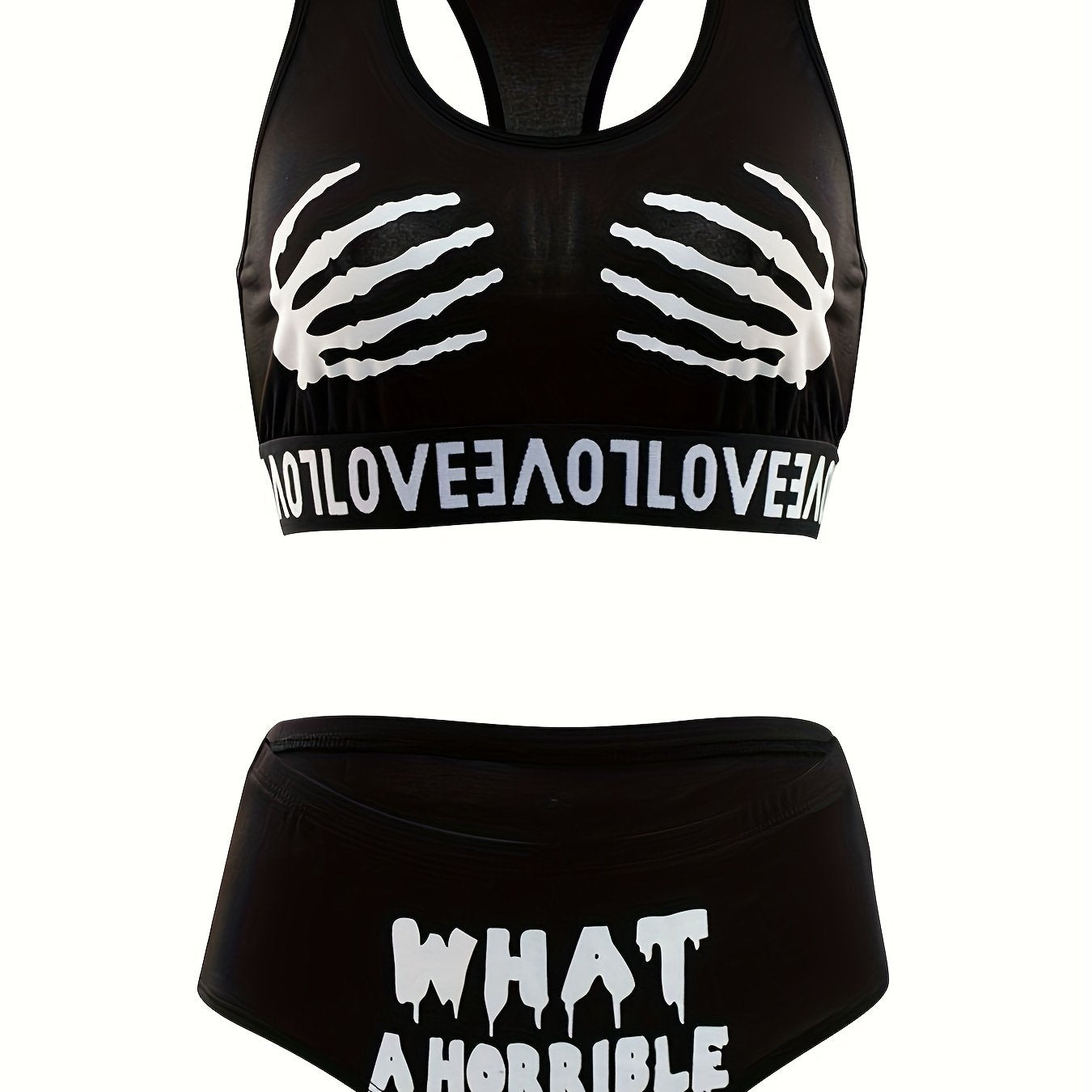 Skull Print Bra & Panties Halloween Lingerie Set