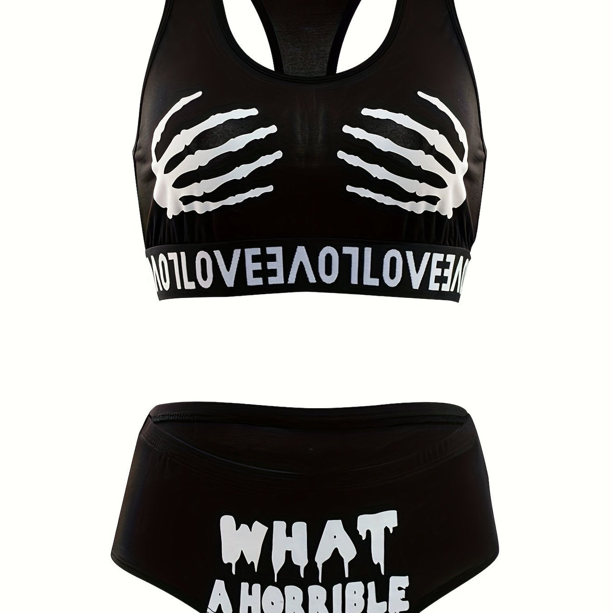 Skull Print Bra & Panties Halloween Lingerie Set