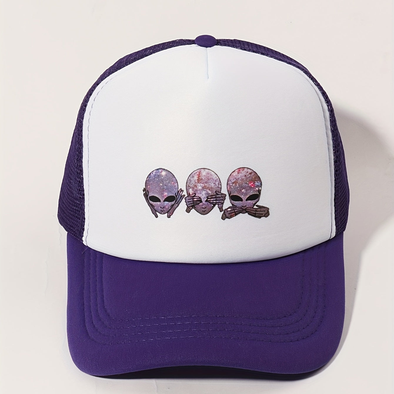 Purple Alien Trucker Hat Baseball Cap Mesh Sunshade Dad Hat