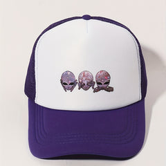 Purple Alien Trucker Hat Baseball Cap Mesh Sunshade Dad Hat