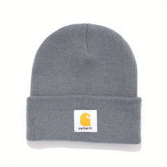 Classic Label Patch Beanie Unisex Candy Knit Hat Elastic Lightweight