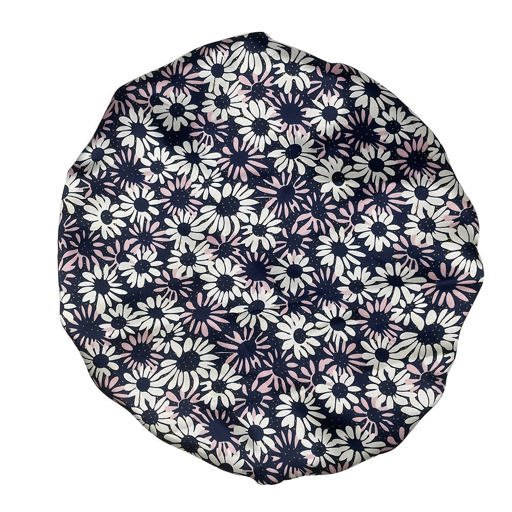 Milk Silk Wide Brim Bonnet Daisy Printed Satin Ladies Hair Cap