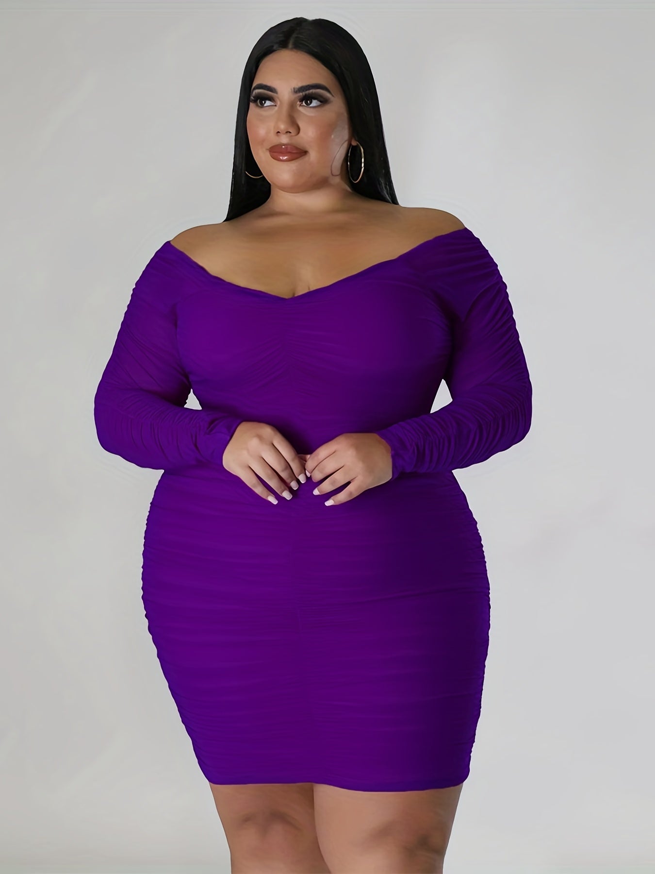  Sexy Bodycon Dress V Neck Mesh Sleeve High Rise