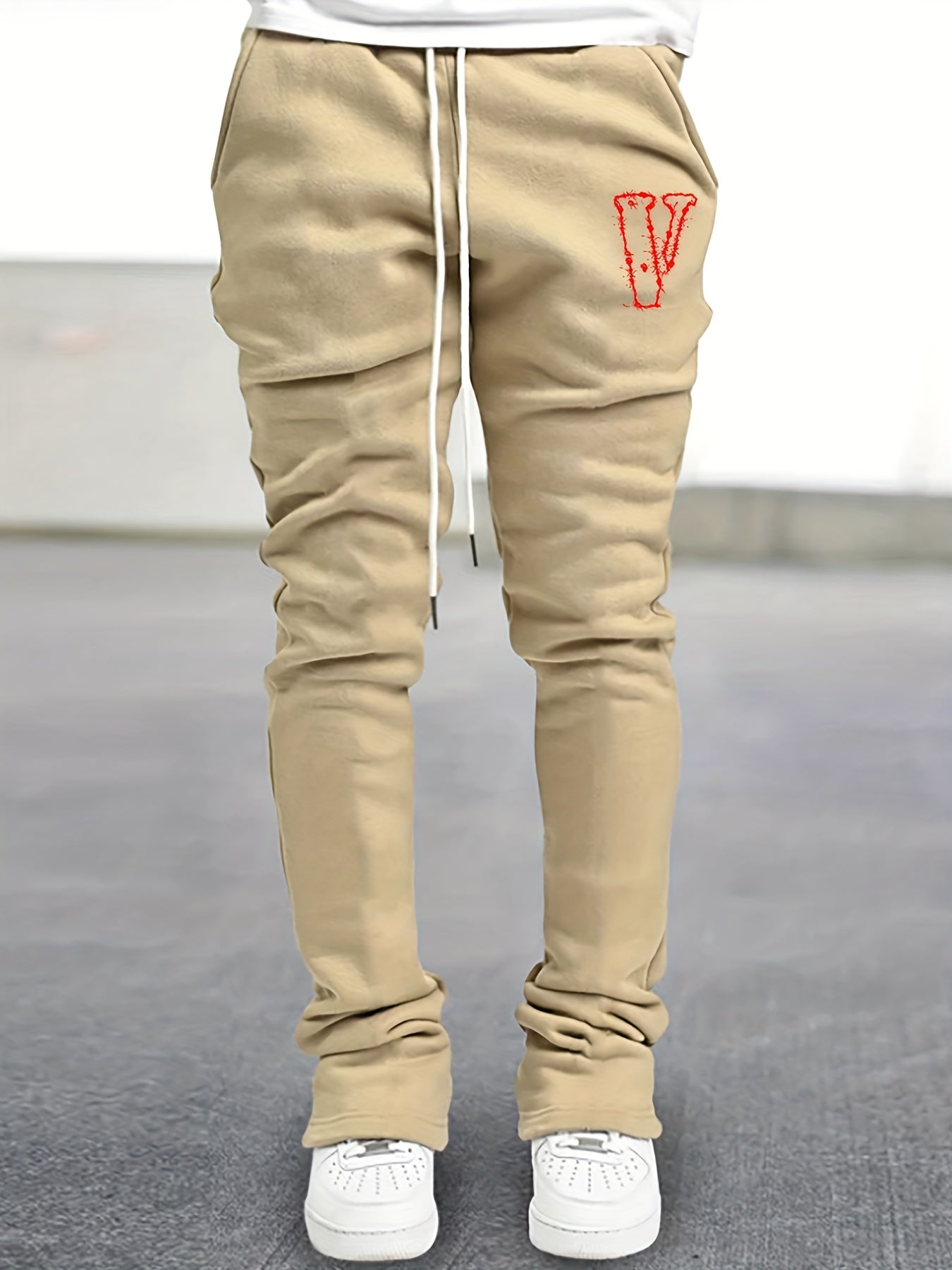 Men's V Pattern Drawstring Flare Pants