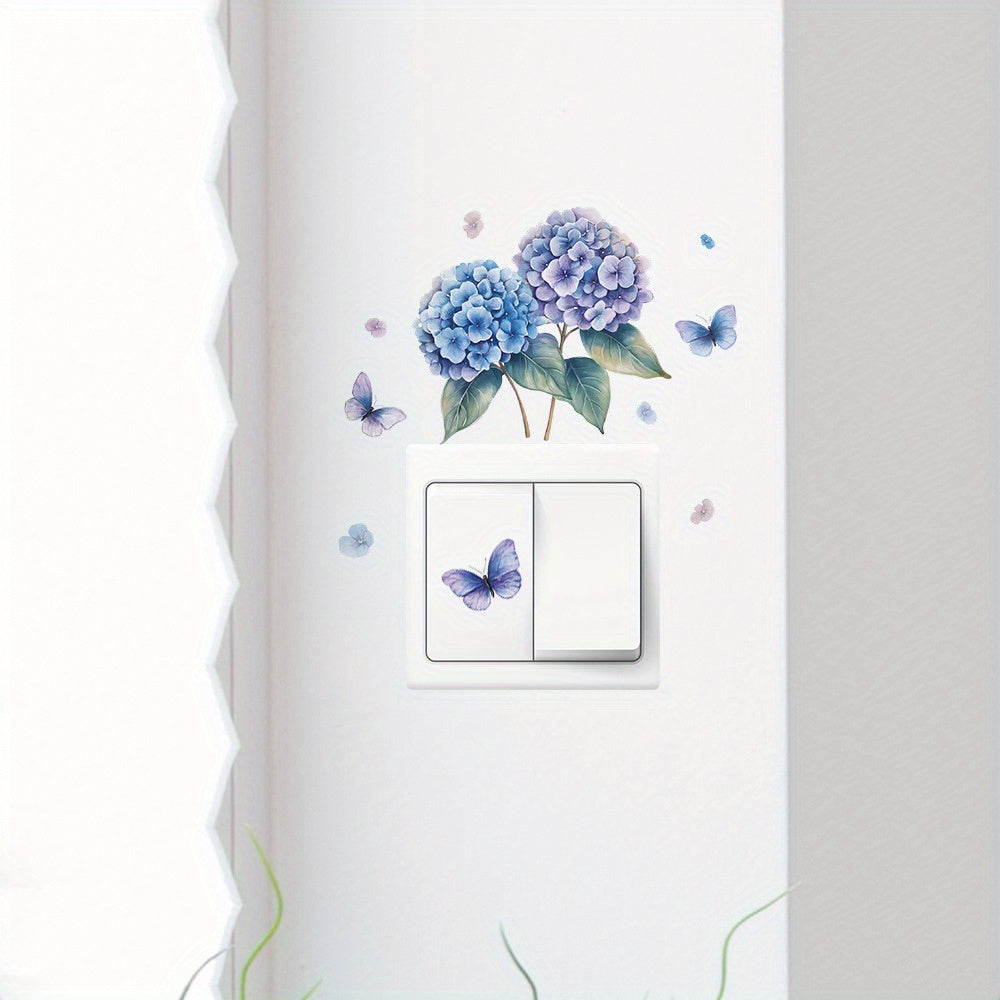 Purple Hydrangea Butterfly Switch Sticker for Bedroom and Living Room Decor