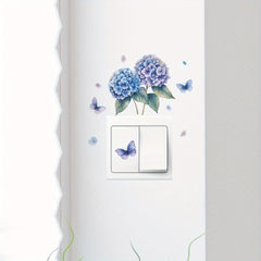 Purple Hydrangea Butterfly Switch Sticker for Bedroom and Living Room Decor