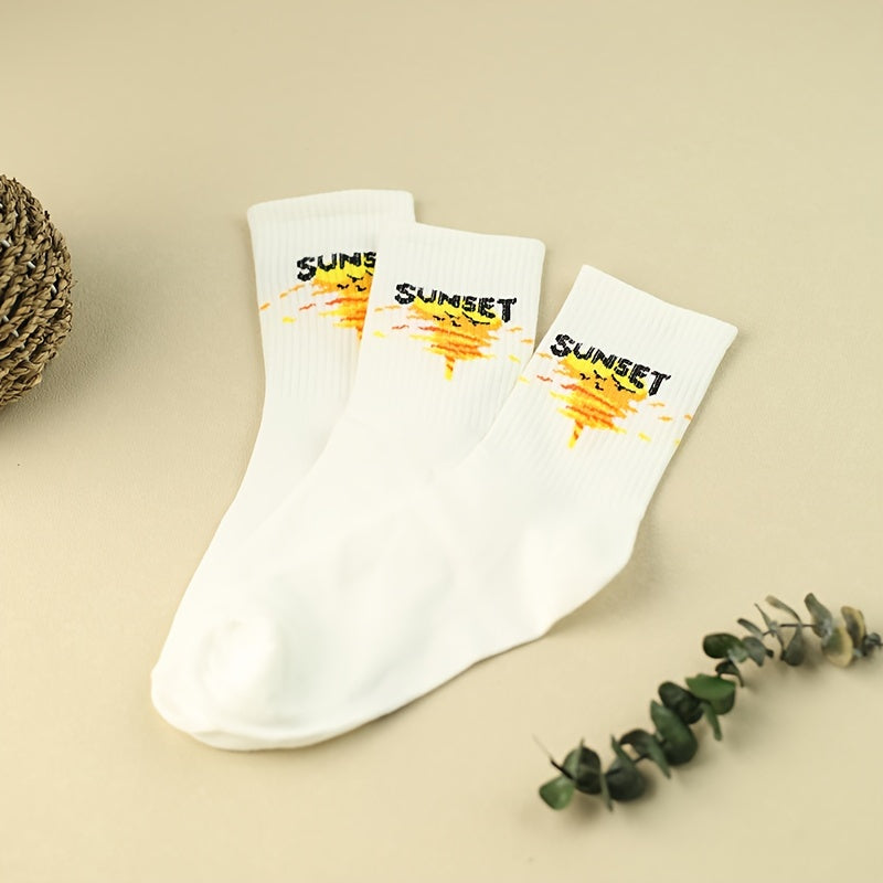 3 Pairs Letter Print Socks - Women's Comfy Mid Tube Socks