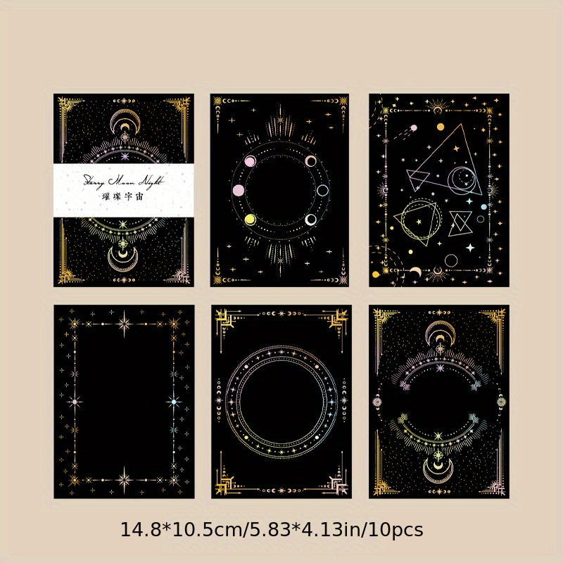 10pcs Laser Golden & Silvery Collage Card Star & Moon Night Series Light Retro