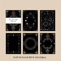 10pcs Laser Golden & Silvery Collage Card Star & Moon Night Series Light Retro