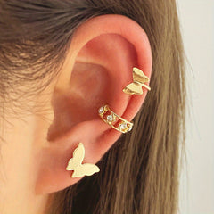 4 Pcs Chain Faux Diamond Butterfly Ear Studs