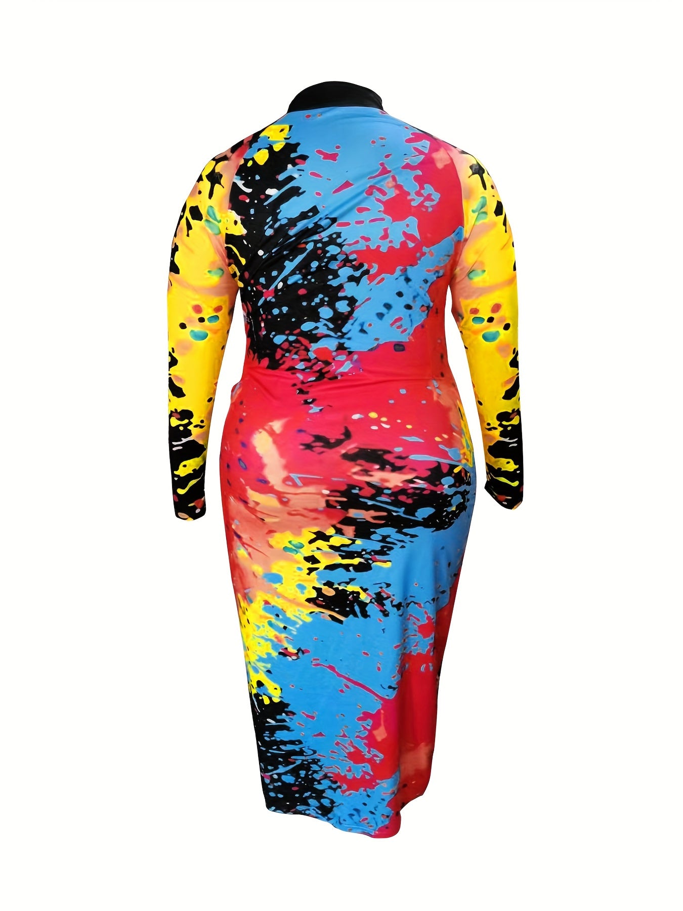  Splash Painting Print Long Sleeve Dress