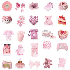 50 Pink Waterproof DIY Stickers for Phone Case Luggage Decor