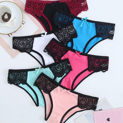 6 Pack Colorful Cotton Panties with Lace Trim Bikini Briefs