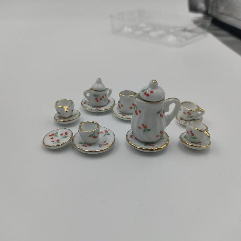 Ethnic Style Ceramic Dollhouse Tea Set with Cloth, Ideal for Mini Food Games
