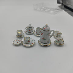 Ethnic Style Ceramic Dollhouse Tea Set with Cloth, Ideal for Mini Food Games