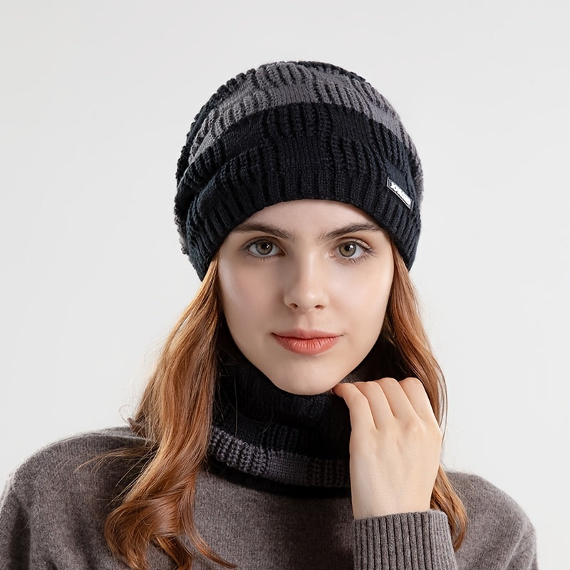 Knit Hat Scarf Set Winter Warm Earmuffs Women Men Gift