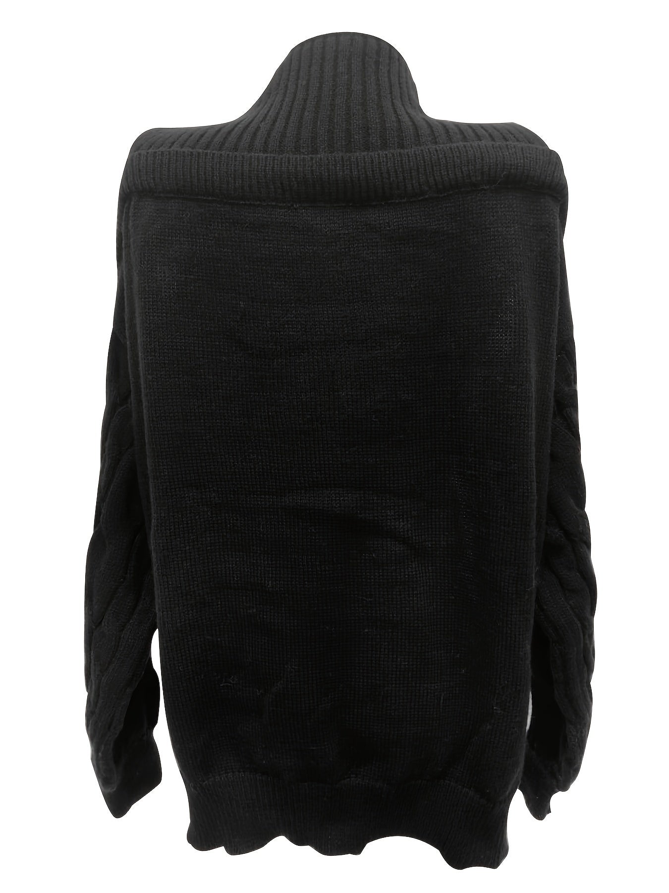  Colorblock Cable Lantern Sleeve High Neck Jumper