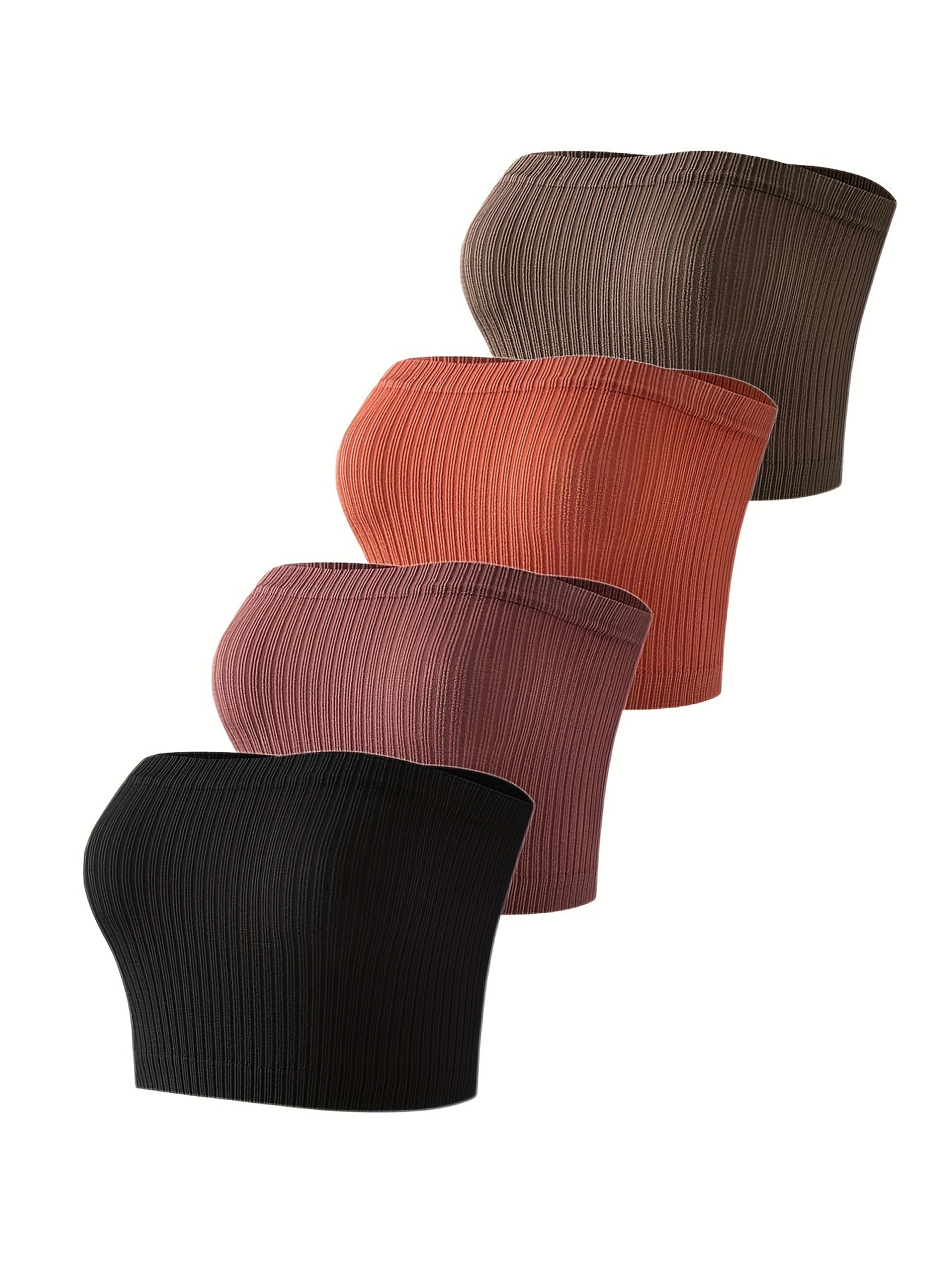 4pcs Ribbed Strapless Bandeau Bras No Padding Everyday Bra Women's Lingerie