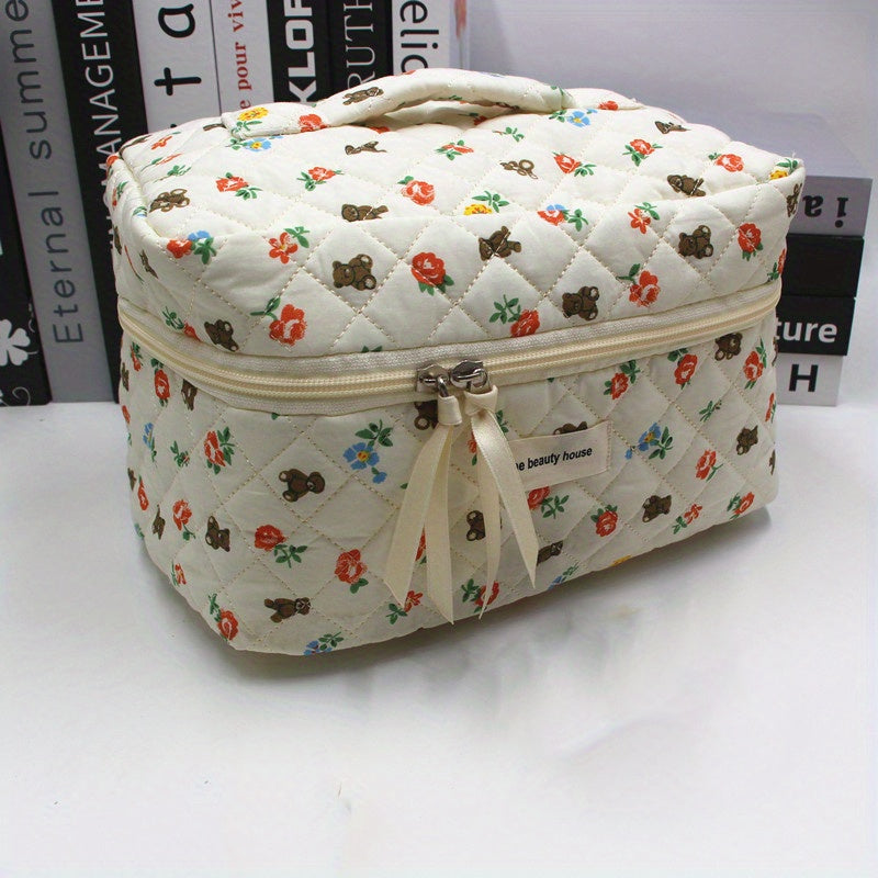 Bear Flower Cosmetic Bag Large Capacity Portable Travel Washing Bag