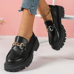 British Style Chain Decor Loafers Slip On Shoes