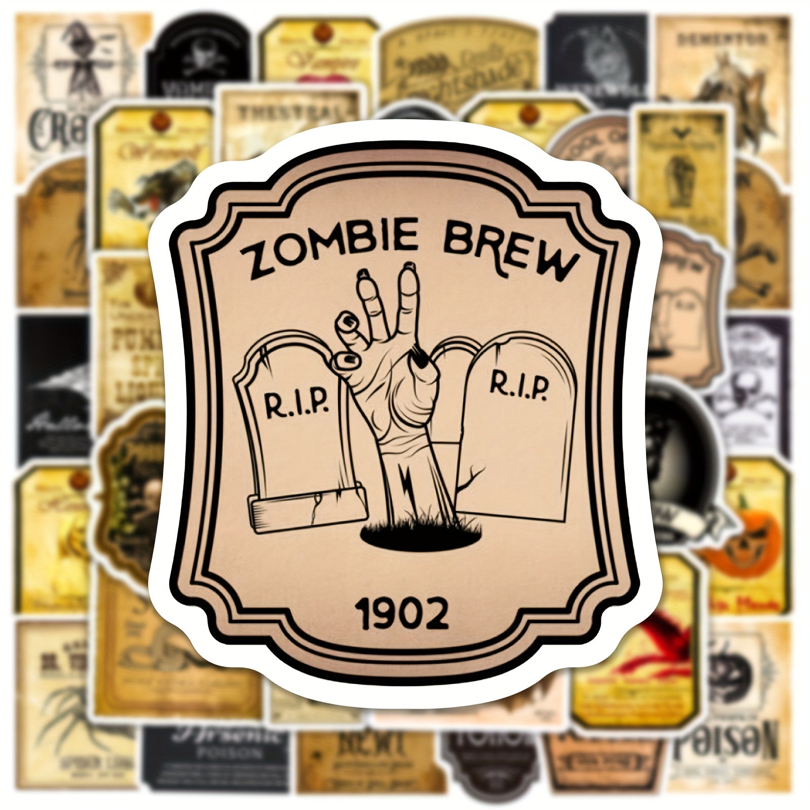 50Pcs Retro Halloween Series Stickers Waterproof DIY Stickers