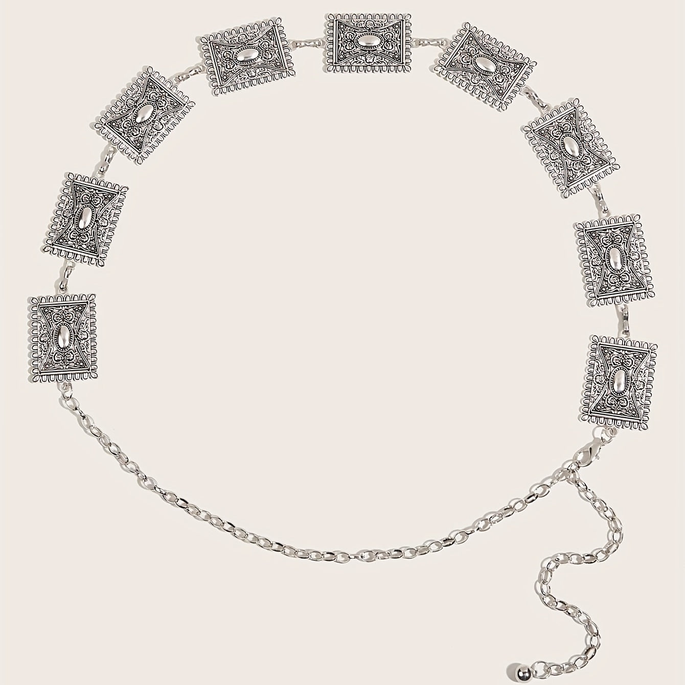 Vintage Carved Silvery Waist Chain Boho Metal Chain Belt Western Dress Girdle