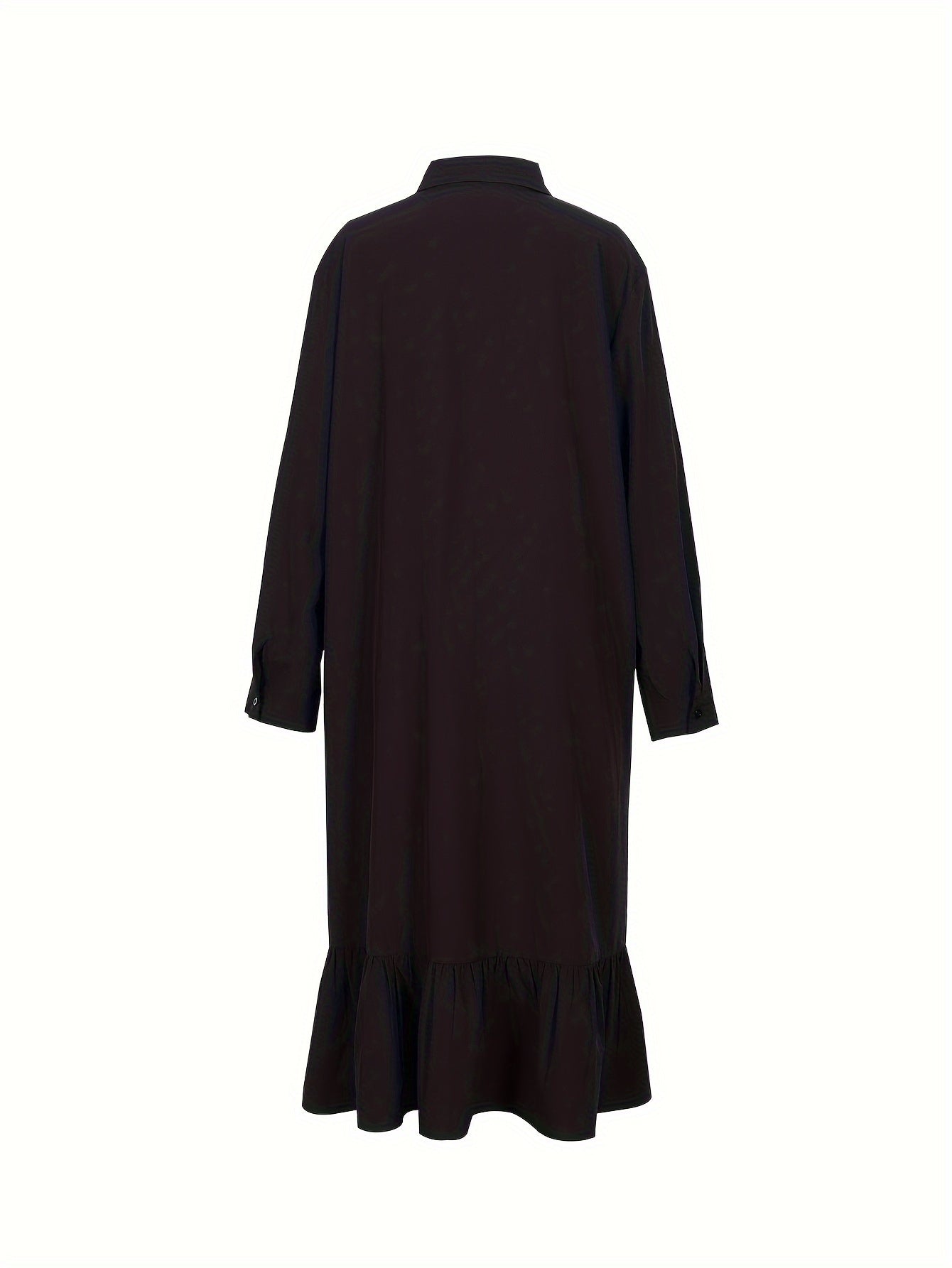  Solid Button Up Long Sleeve Shirt Dress
