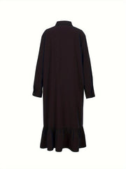  Solid Button Up Long Sleeve Shirt Dress