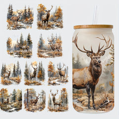 5pcs Forest Deer 16oz Glass Jar Decorative Stickers UV DTF High Adhesive