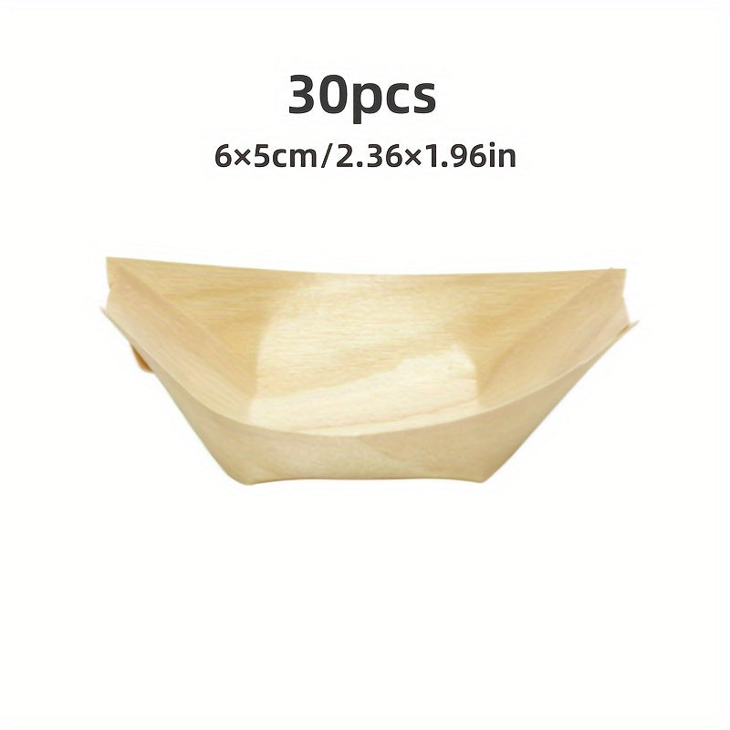 30pcs Disposable Wooden Boat Tray Festive Party Tableware