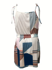  Colorblock Stripe Print V Neck Drawstring Mini Dress