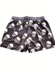  Women's Skull Print Elastic Drawstring Leggings Shorts