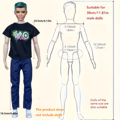 10pcs Male Doll Clothes for 11.82in Doll, 5 Tops and 5 Pants, Christmas Gift