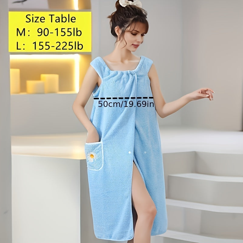 Flower Embroidery Coral Velvet Bath Skirt with Pocket