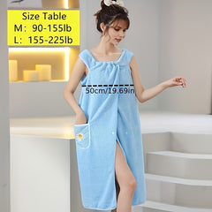 Flower Embroidery Coral Velvet Bath Skirt with Pocket